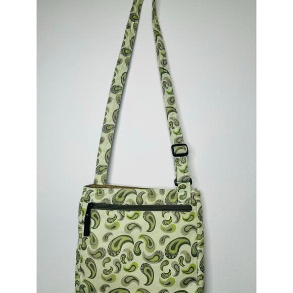 KAVU Green Floral Canvas Zip Up Pockets Adjustable Corssbody Hand Bag - Picture 2 of 11
